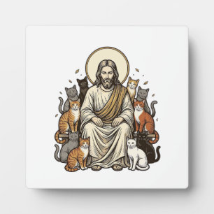 Jesus and Cats Vintage Plaque