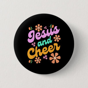 Jesus And Cheer Cheerleading Coach Funny Groovy Y2 Button