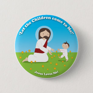 Jesus and Child Button