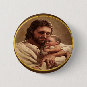 Jesus and child button