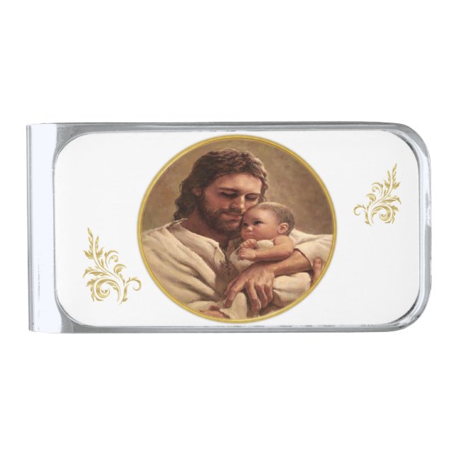 Jesus and child silver finish money clip (Front)