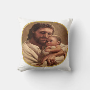 Jesus and child throw pillow