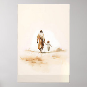 Jesus And Child Watercolor Christian Nursery Art Poster