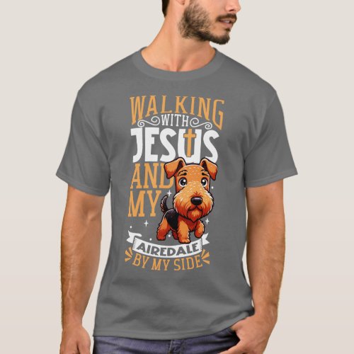 Jesus and dog Airedale Terrier T_Shirt