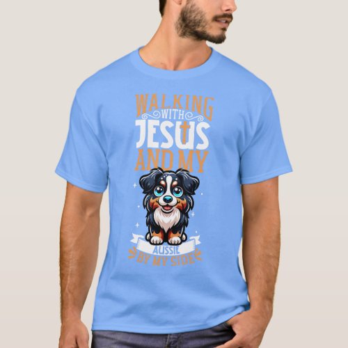 Jesus and dog Australian Shepherd 1 T_Shirt