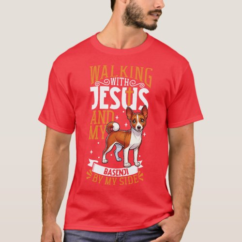 Jesus and dog Basenji T_Shirt