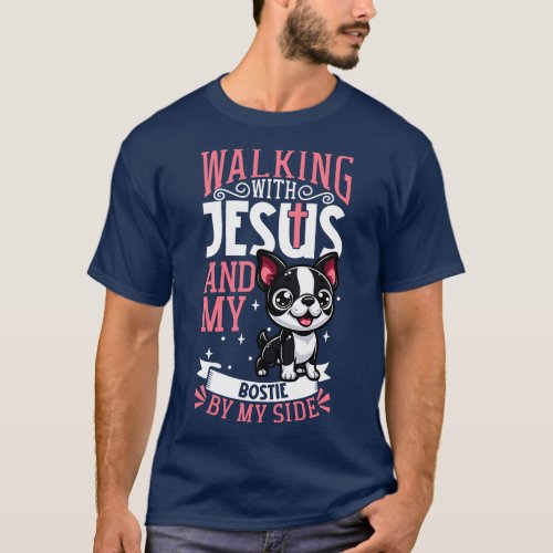 Jesus and dog Boston Terrier T_Shirt