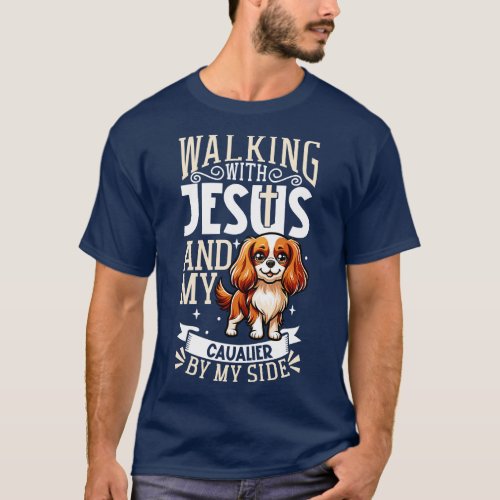 Jesus and dog Cavalier King Charles Spaniel T_Shirt