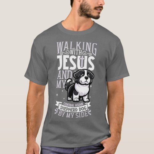 Jesus and dog Central Asian Shepherd Dog T_Shirt