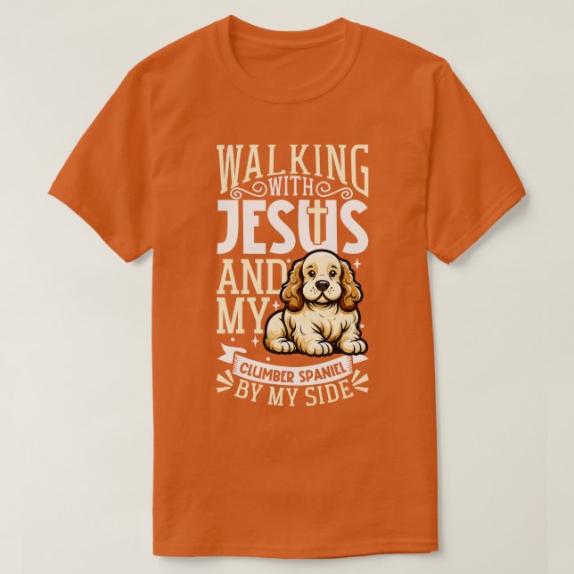 Jesus and dog Clumber Spaniel T-Shirt (Design Front)