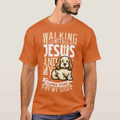 Jesus and dog Clumber Spaniel T_Shirt