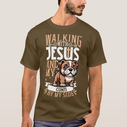 Jesus and dog Continental Bulldog T_Shirt