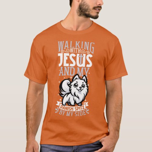 Jesus and dog Danish Spitz T_Shirt