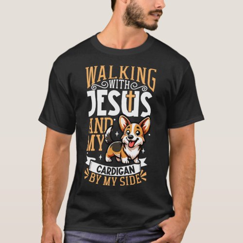 Jesus and dog digan Welsh Corgi T_Shirt