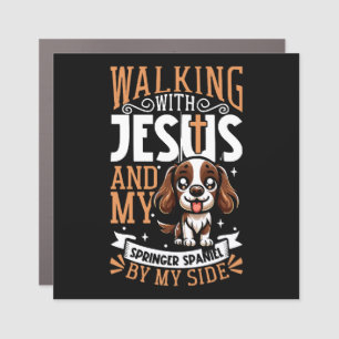 Jesus and dog - English Springer Spaniel Car Magnet
