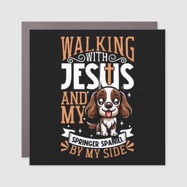 Jesus and dog - English Springer Spaniel Car Magnet (Front)