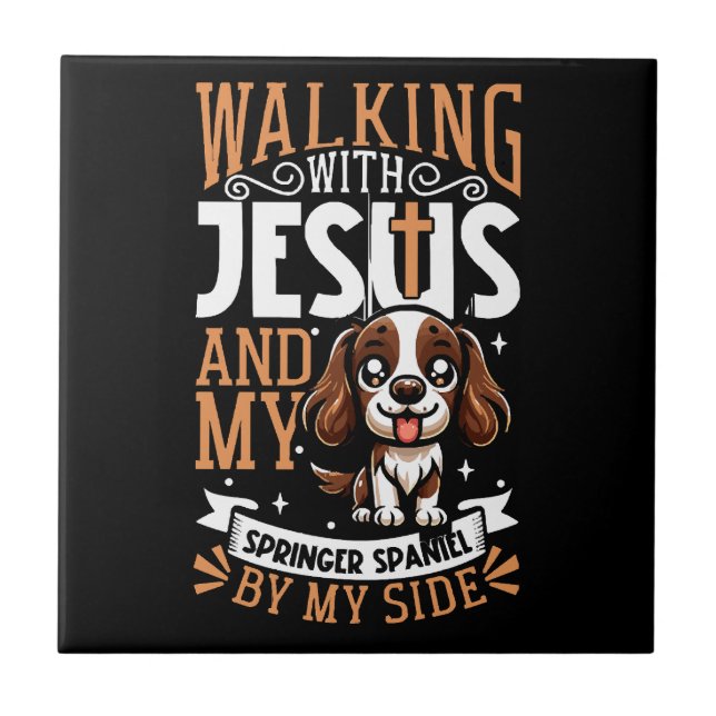 Jesus and dog - English Springer Spaniel Ceramic Tile (Front)