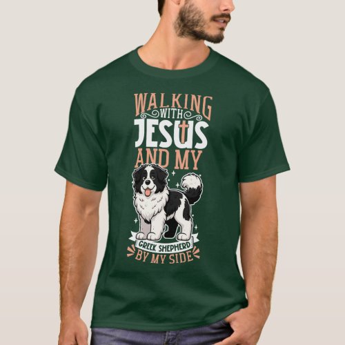 Jesus and dog Greek Shepherd T_Shirt
