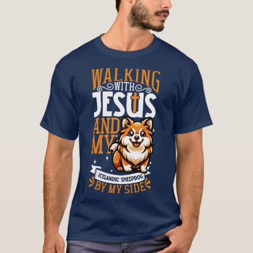 Jesus and dog Icelandic Sheepdog T_Shirt