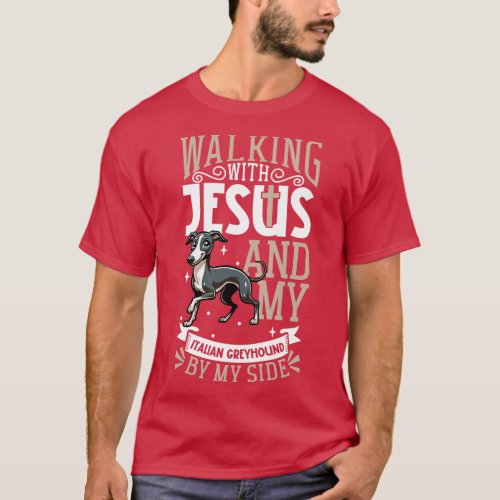 Jesus and dog Italian Greyhound T_Shirt