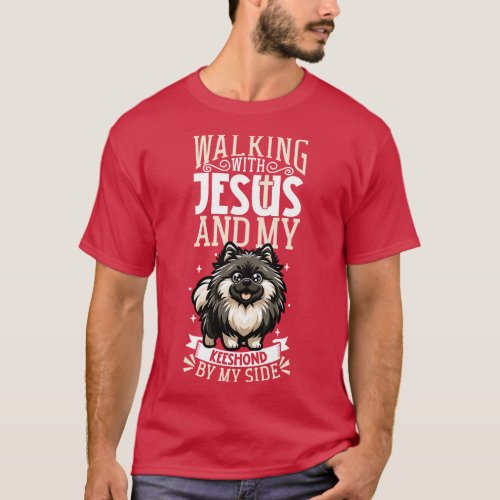 Jesus and dog Keeshond T_Shirt