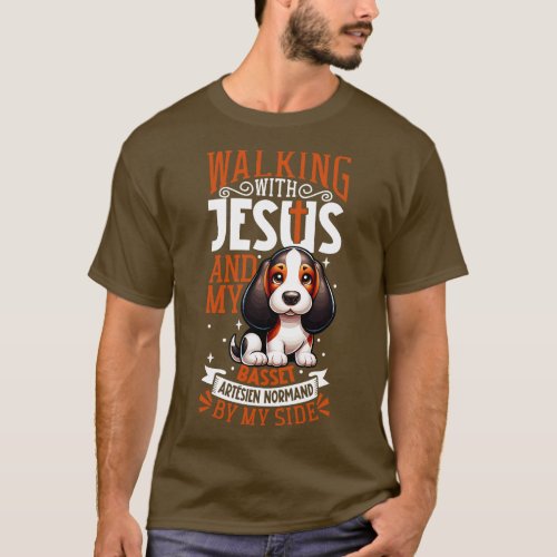 Jesus and dog Norman Artesian Basset T_Shirt