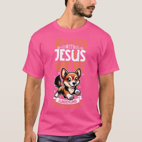 Jesus and dog Norwegian Lundehund T_Shirt
