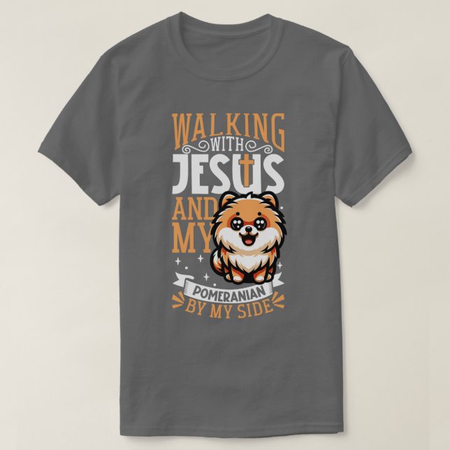 Jesus and dog Pomeranian T-Shirt (Design Front)