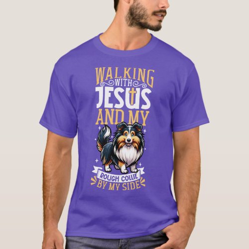 Jesus and dog Rough Collie T_Shirt