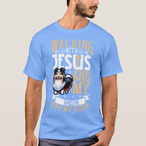 Jesus and dog Shetland Sheepdog T_Shirt