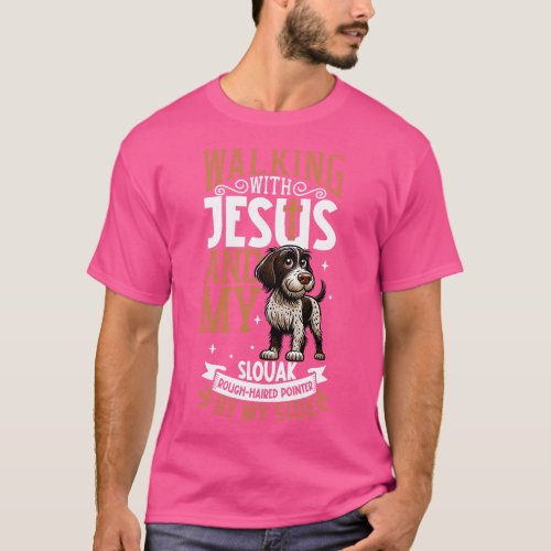 Jesus and dog Slovak Roughhaired Pointer T_Shirt