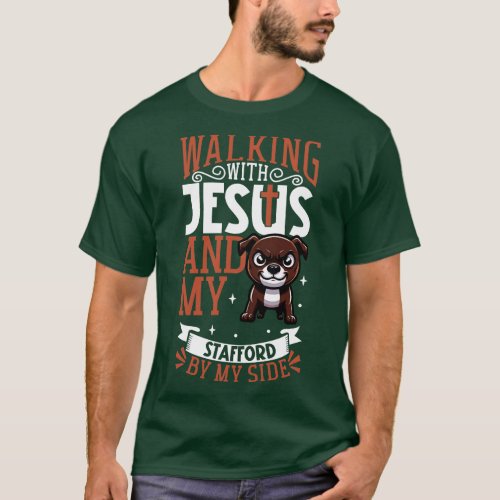 Jesus and dog Staffordshire Bull Terrier T_Shirt