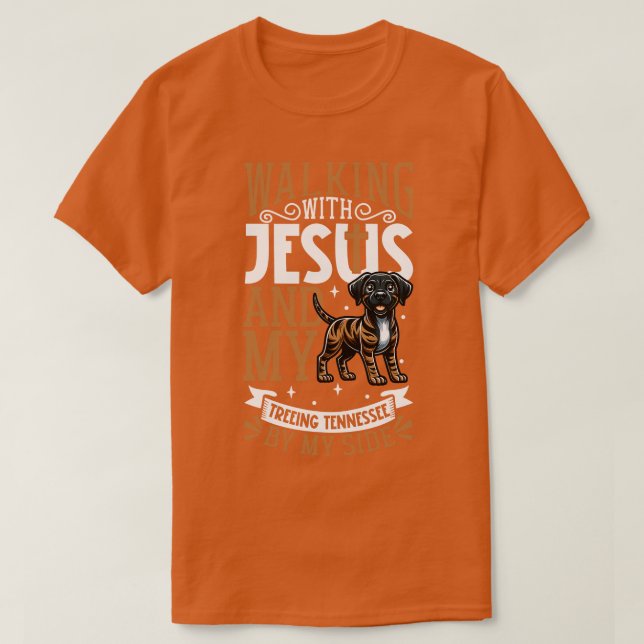 Jesus and dog Treeing Tennessee Brindle T-Shirt (Design Front)