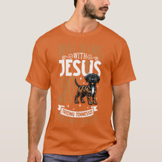 Jesus and dog Treeing Tennessee Brindle T-Shirt