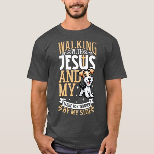 Jesus and dog Wire fox terrier T_Shirt