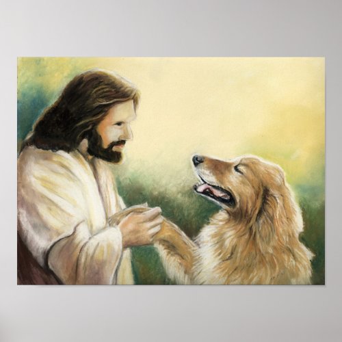 Jesus and Golden Retriever Dog Art Print