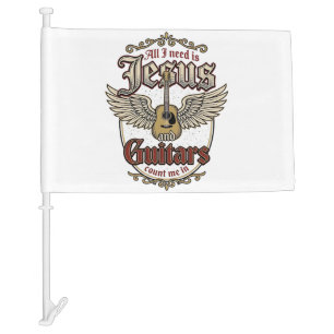 Jesus and Guitars Vintage Christian Guitar Car Flag