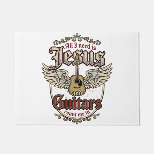 Jesus and Guitars Vintage Christian Guitar Doormat