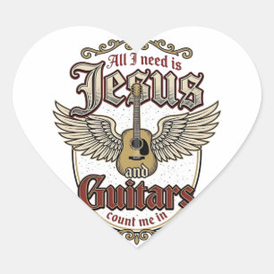 Jesus and Guitars Vintage Christian Guitar Heart Sticker
