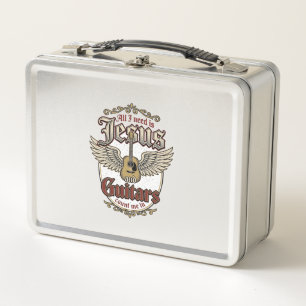 Jesus and Guitars Vintage Christian Guitar Metal Lunch Box