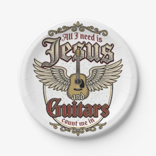 Jesus and Guitars Vintage Christian Guitar Paper Plates