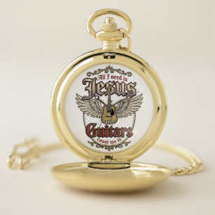 Jesus and Guitars Vintage Christian Guitar Pocket Watch