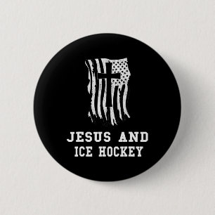 Jesus And Ice Hockey Design Christian Jesus Fan Button