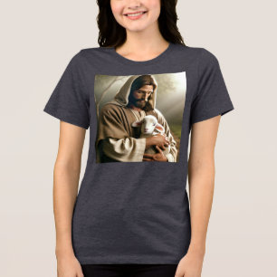 JESUS AND LAMB CHRISTIAN T-SHIRT Tri-Blend SHIRT