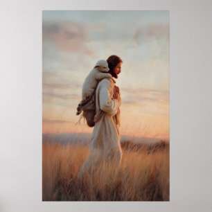 Jesus and Lamb The Good Shepherd Lost Sheep Jesus Poster