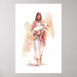 Jesus and Lamb Watercolor Print Parable of The