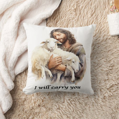 Jesus and lambs Christian throw cushion