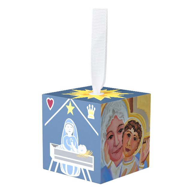 Jesus and Mary Christian Cube Ornament (Front Angled)