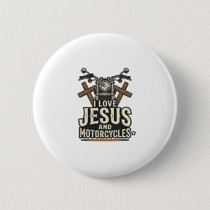 Jesus and Motorcycles Vintage Christian Biker Desi Button