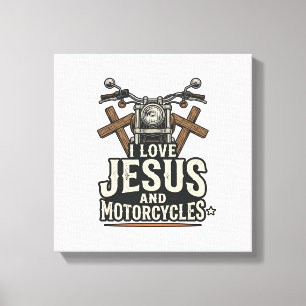 Jesus and Motorcycles Vintage Christian Biker Desi Canvas Print
